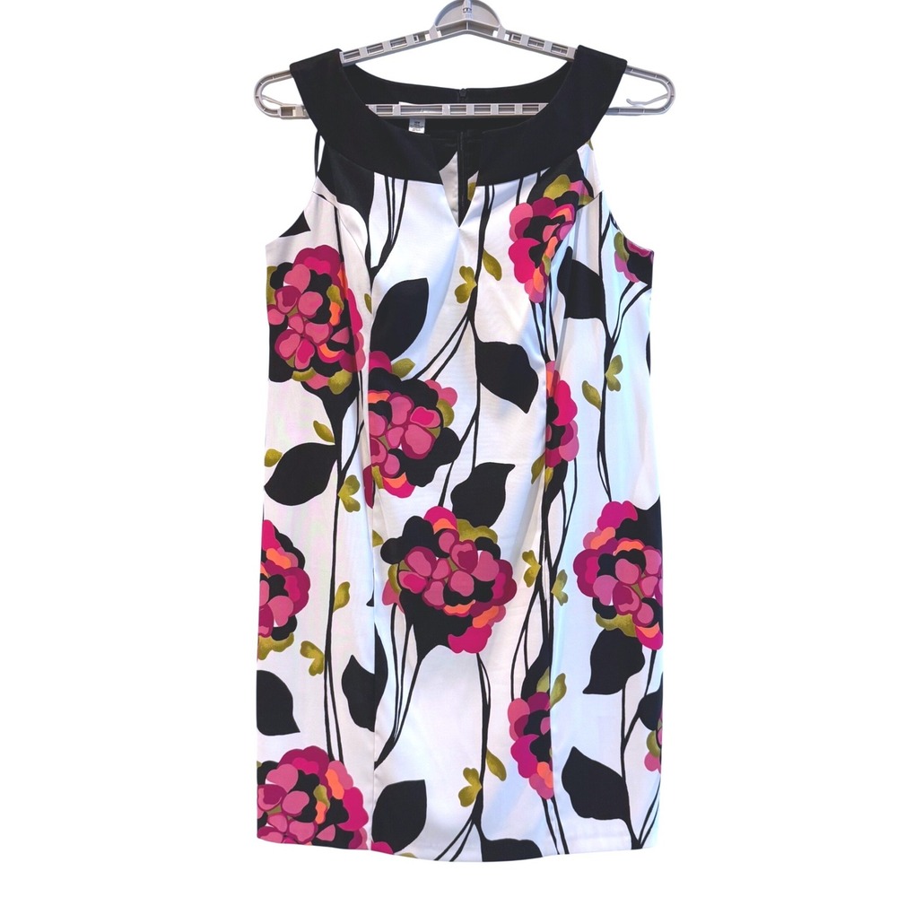 Kim Rogers Floral Sheath Dress White Pink Black Retro Sleeveless Womens 16W